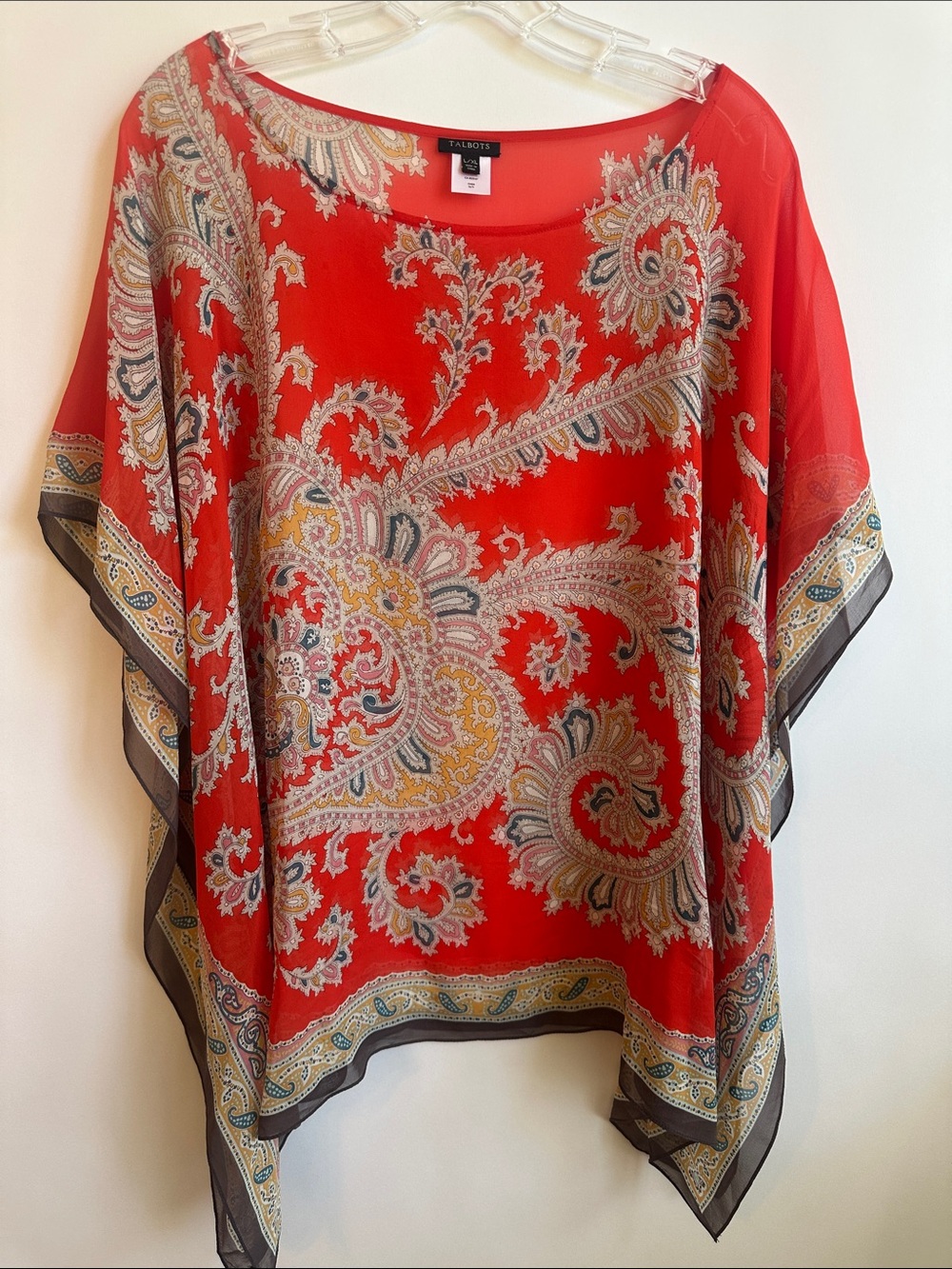 Talbots Orange Paisley Scarf Poncho-Style Tunic Size L/XL